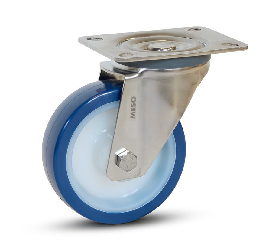 Roulette pivotante en acier inoxydable PU bleu avec plateau supérieur -100mm - 180kg