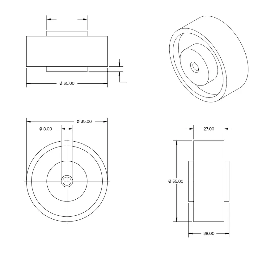 Roue en PU - 35mm - 100kg