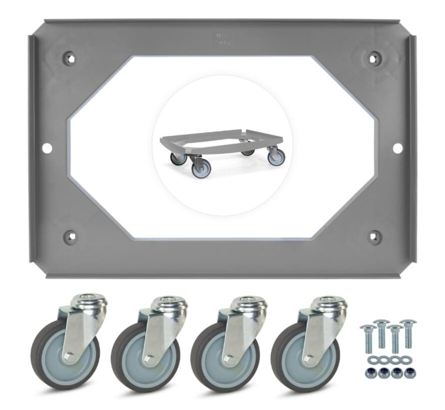 MESO - Chariot à roulettes - Plate-forme à roulettes ABS - Gris - Surface de chargement 600 x 400mm - 4 roulettes pivotantes TPR - 100mm - 250kg