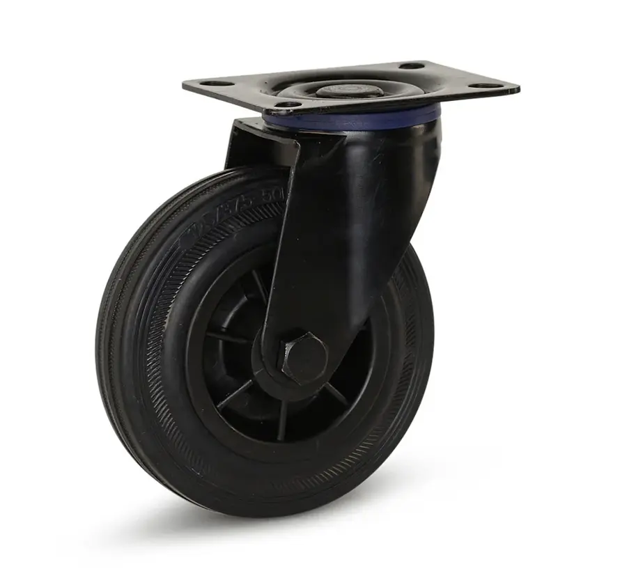 Roulette pivotante en caoutchouc noir avec plateau supérieur - 125mm - 120kg