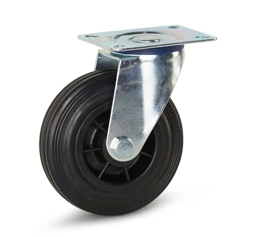 Roulette pivotante en caoutchouc avec plaque supérieure - 125 mm - 120 kg  - Fin de série