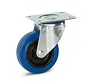 Roulette pivotante en caoutchouc élastique bleu avec plaque supérieure - 100 mm - 100 kg - Fin de série
