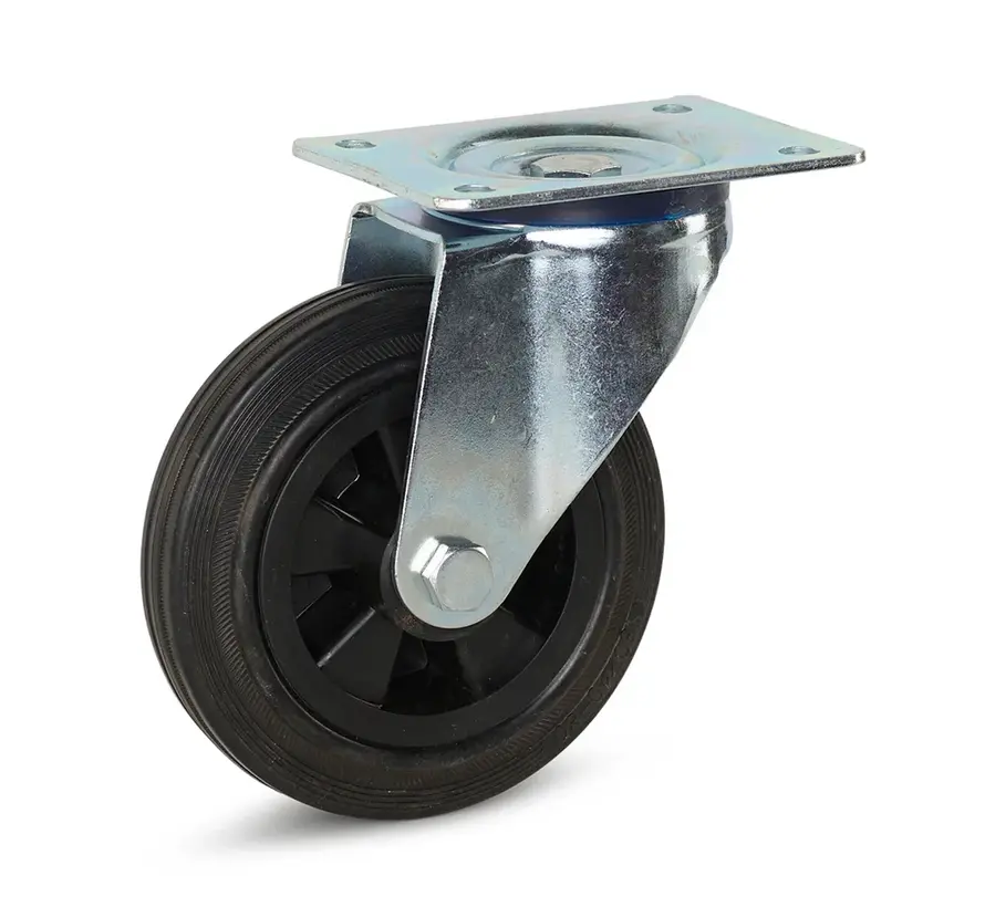 Roulette pivotante en caoutchouc avec plaque supérieure - 160 mm - 140 kg - Fin de série
