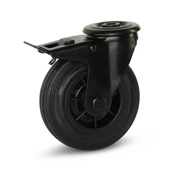 MESO Roulette pivotante en caoutchouc noir avec frein et trou central - 125 mm - 120 kg - Fin de série