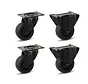 Juego de 4 - Ruedas fijas y giratorias de caucho negro(2x) - 80mm - 60kg - Especificaciones por rueda