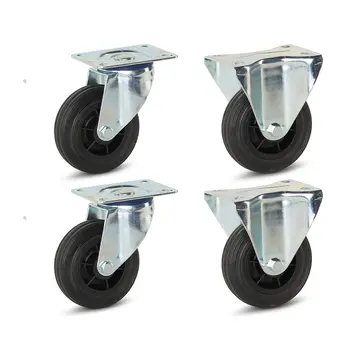 MESO Juego de 4 - Ruedas fijas y giratorias de goma (2x) - 100mm - 75kg - Especificaciones por rueda