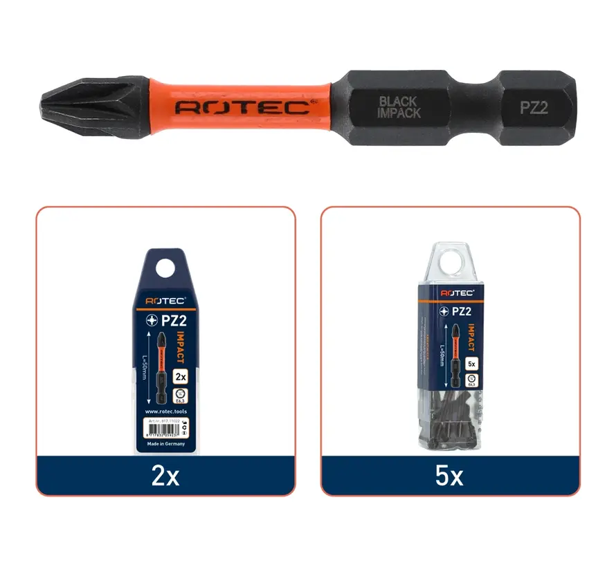 IMPACT - Puntas de atornillar - PZ 2 - L=50 - E6.3 - BASIC (5 piezas)
