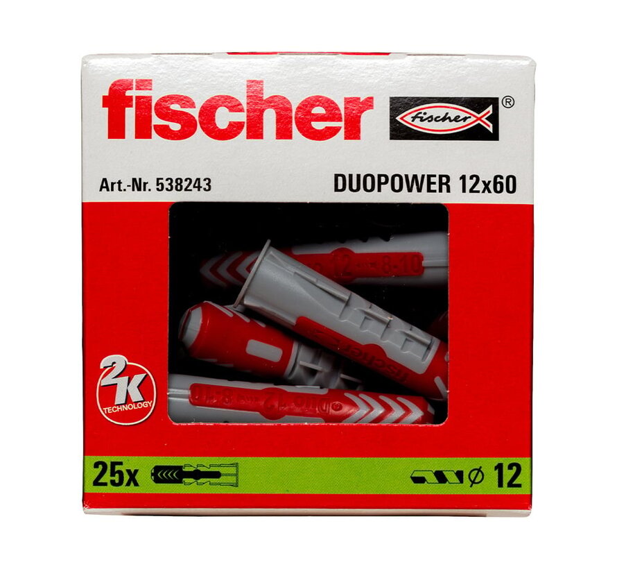 Fischer - Clavija DuopPower - 12x60mm (25 unidades)