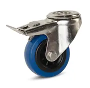 MESO Rueda giratoria de goma elástico azul con freno, Inoxidable 80 mm - 80 kg