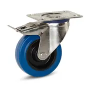 MESO Rueda giratoria de goma elástico azul con freno, Inoxidable 100 mm - 100 kg