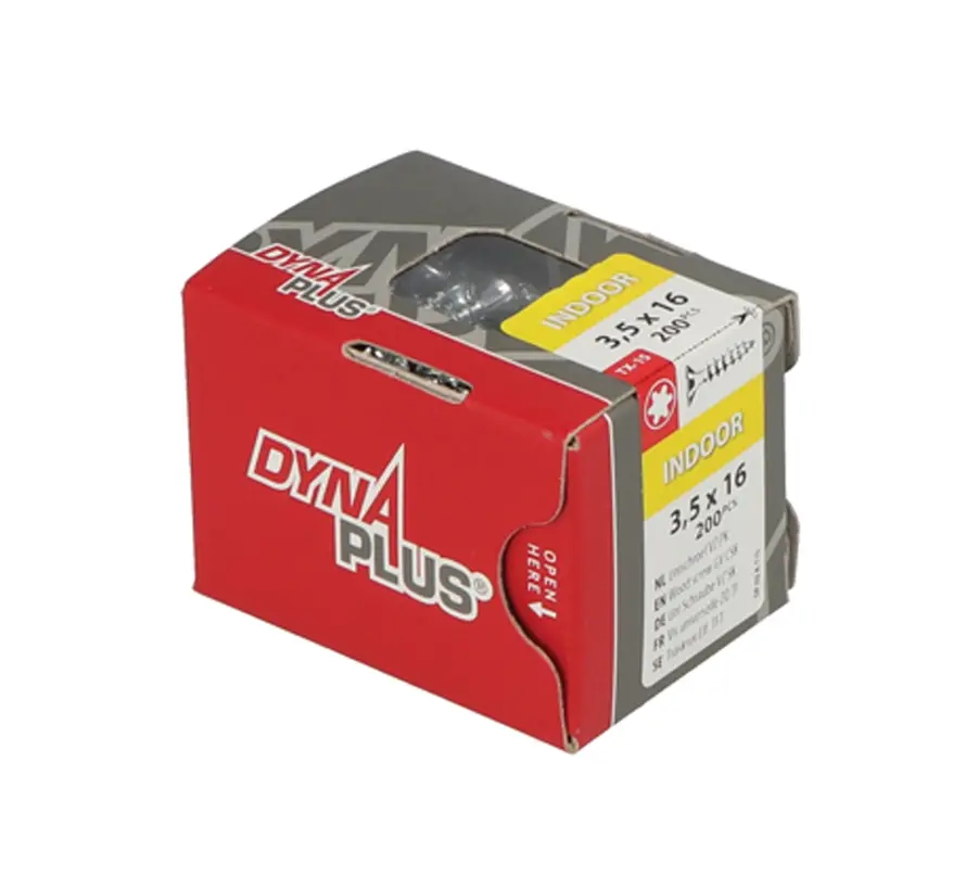 Dynaplus - Tornillos Uni - Torx 15 cabeza plana - 3 x 16mm - Zincado - Rosca dorada (200 piezas)