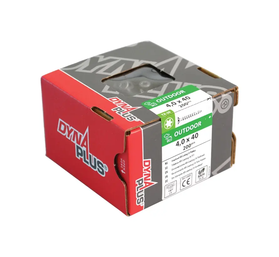 Dynaplus - Tornillos Uni - Torx 25 cabeza plana - 5 x 80mm - AR-Coated - Part thread (200 piezas)