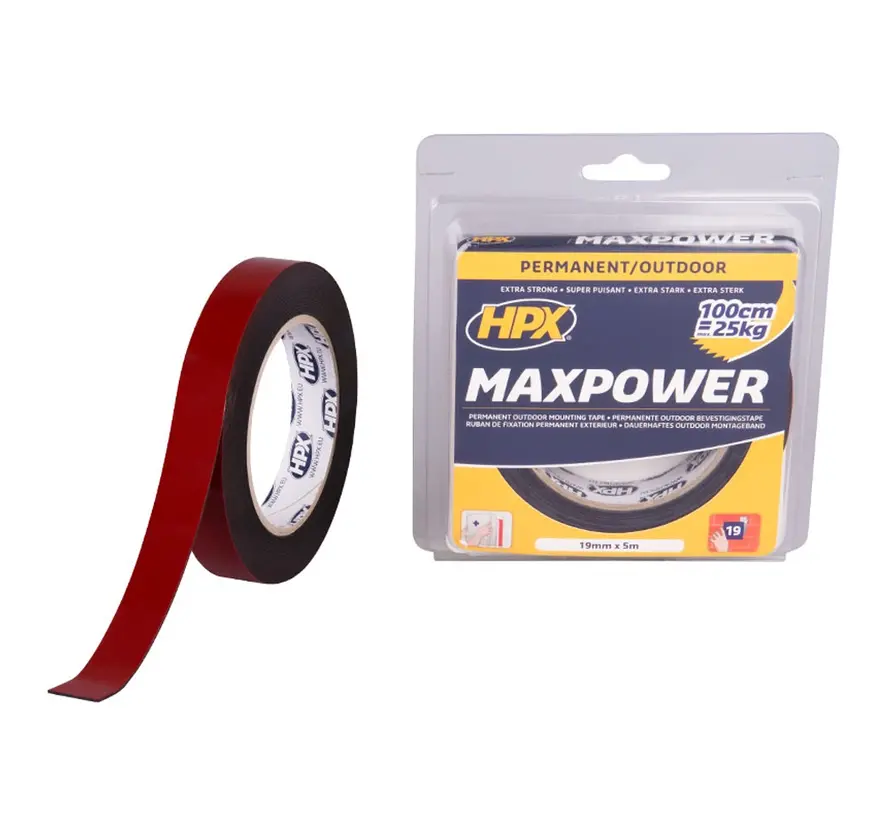 Cinta de fijación para exteriores Max Power - Negra - 19mm x 5m