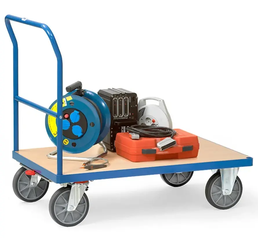 Carro con manillar de empuje Fetra, superficie de carga de 850 x 500 mm - 500 kg