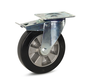 Rueda giratoria de goma elástica negra frenada con placa superior - 200mm - 500kg