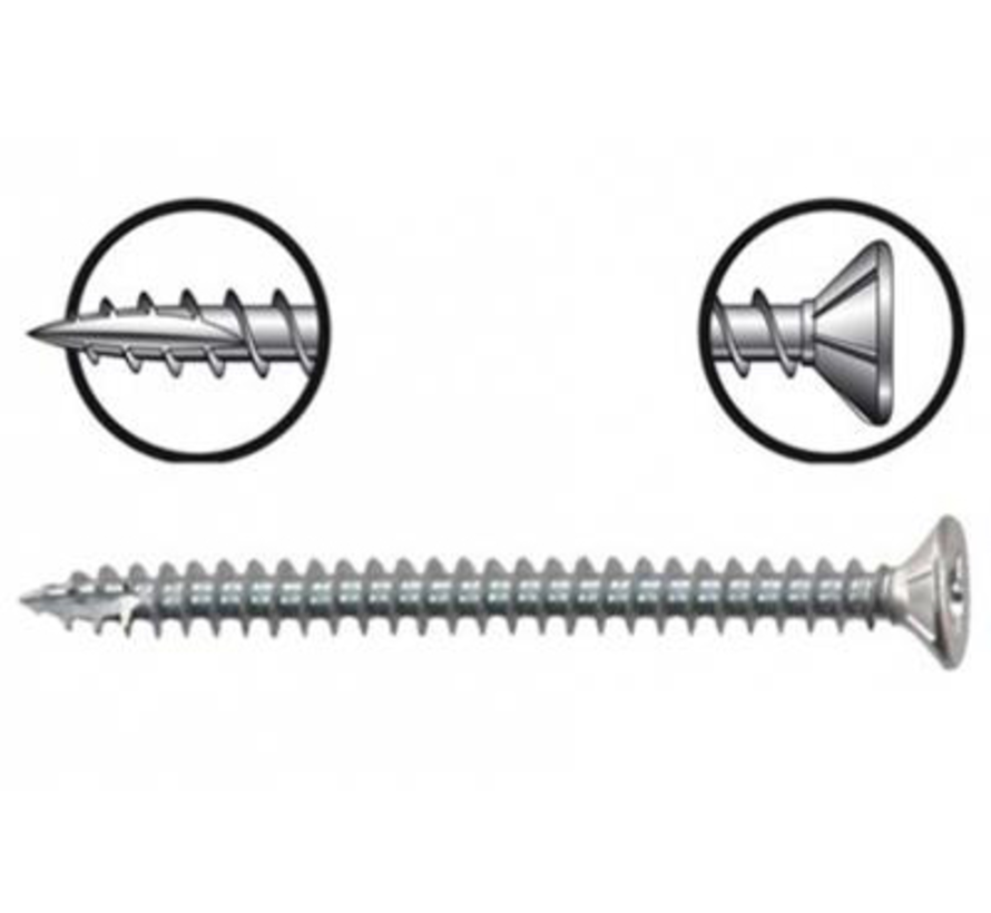 Pozidrive1 Tornillos para aglomerado punta cortante - 3,5x16mm - Rosca maciza - Zincado (200 piezas)