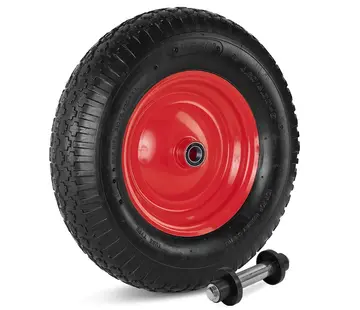MESO Rueda de carretilla 400x8, rueda neumática, llanta metálica, agujero del eje rodamiento de bolas 20mm , Capacidad de carga 200kg - INCLUYE 130mm AS