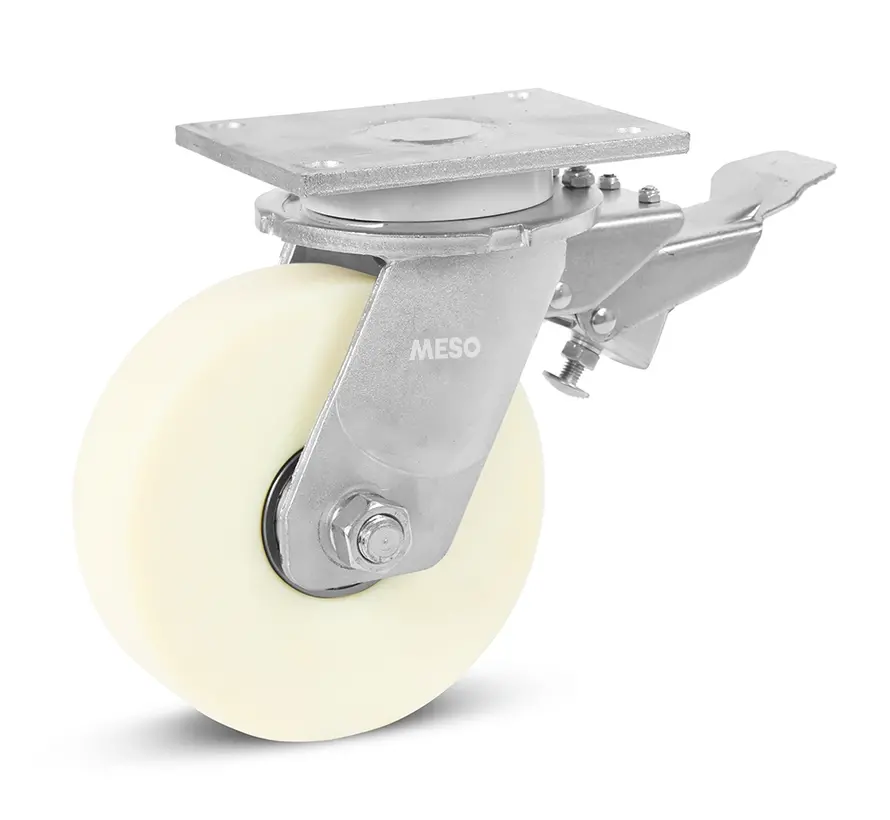 Rueda giratoria de nylon súper resistente con freno - 200mm - 2400 kg
