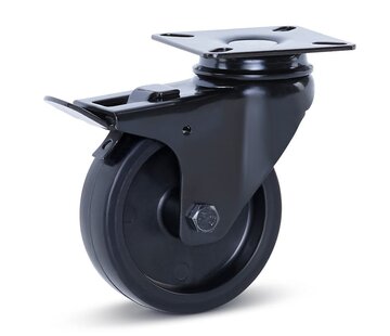 MESO Rueda giratoria para muebles negra con freno con placa superior - 75mm - 60kg