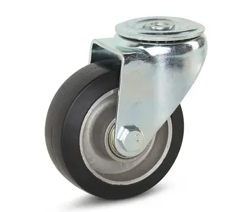 MESO Rueda giratoria de goma elástica negra con agujero central - 100mm - 220kg