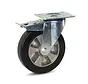 Rueda giratoria de goma elástica negra frenada con placa superior - 200mm - 450kg