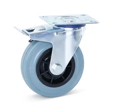 MESO Rueda giratoria de caucho gris con freno y placa superior - 125mm - 120kg - No deja marcas