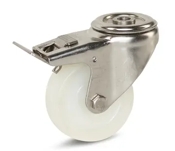 MESO Rueda giratoria de acero inoxidable con freno y agujero central - 80mm - 140kg