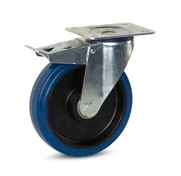 MESO Rueda giratoria de goma elástica azul frenada con placa superior - 200mm - 350kg