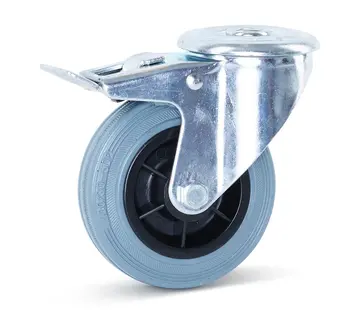 MESO Rueda giratoria de goma gris,  con freno 100 mm - 75 kg