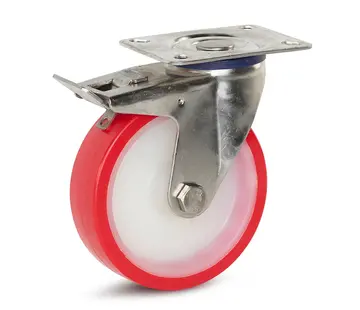 MESO Rueda giratoria de acero inoxidable PU frenada con placa superior - 125mm - 220kg