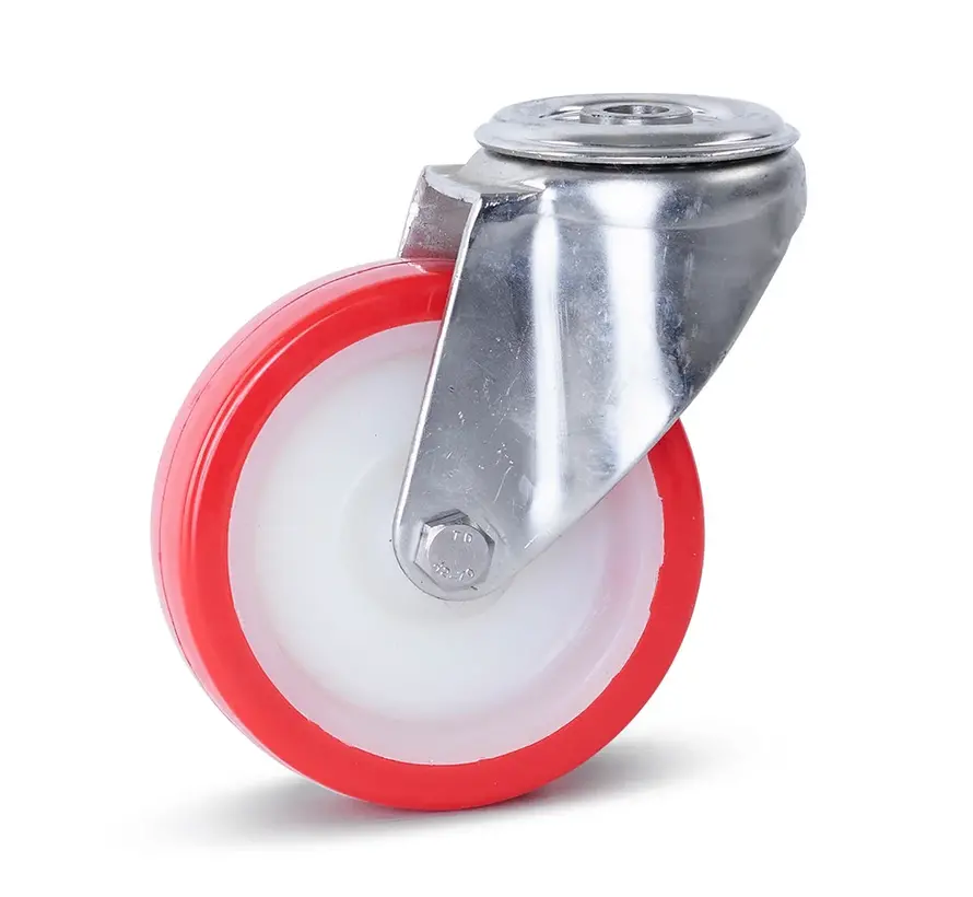 Rueda giratoria de acero inoxidable PU con agujero central - 100mm - 180kg