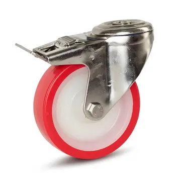MESO Rueda giratoria de acero inoxidable PU frenada con agujero central - 100mm - 180kg