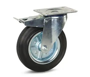 MESO Rueda giratoria de goma frenada con placa superior - 200mm - 180kg