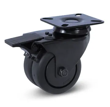 MESO Rueda giratoria doble negra frenada con placa superior - 75 mm - 150kg