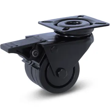MESO Rueda giratoria doble negra frenada con placa superior - 50mm - 90kg