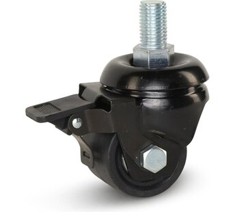 MESO Rueda giratoria de nylon negro para cargas pesadas con freno y rosca - 50mm - 300kg