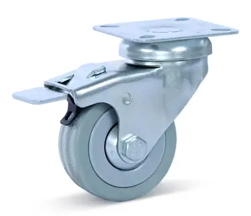 MESO Rueda giratoria de goma gris frenada con placa superior- 50mm - 50kg