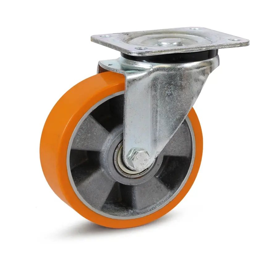 Rueda giratoria para carga pesada PU con placa superior - 160mm - 700kg - Serie D