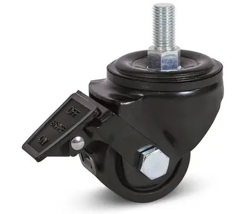 MESO Rueda giratoria de nylon negro para cargas pesadas con freno y rosca - 65mm - 500kg