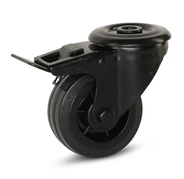 MESO Rueda giratoria de caucho negro con freno y agujero central - 80mm - 60kg ZLO