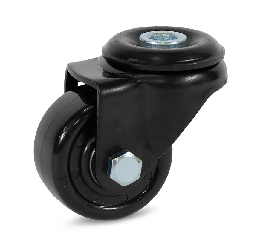 Rueda giratoria de nylon negro con agujero central - 50mm - 150kg