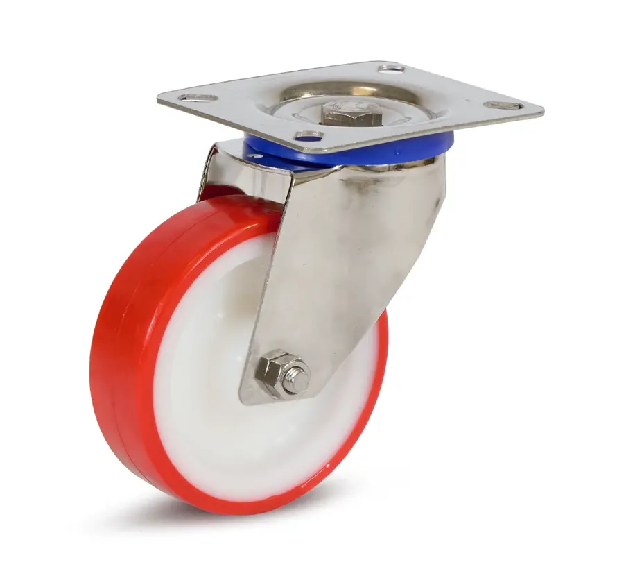 Rueda giratoria de acero inoxidable PU con placa superior - 100mm - 120kg - A