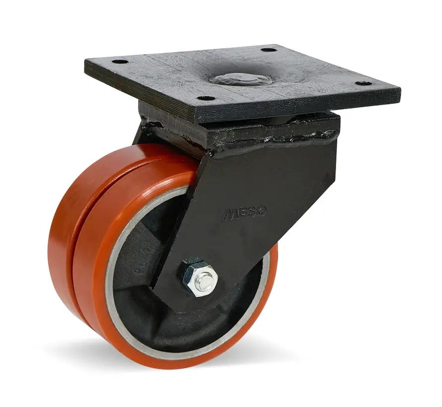 Rueda giratoria doble de PU extra resistente con placa superior - 150mm - 1250kg