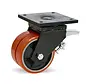 Doble rueda giratoria de PU extra resistente con freno y placa superior - 150mm - 1250kg