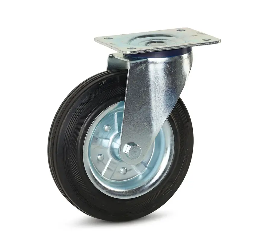 Rueda giratoria de goma con placa superior - 200mm - 250kg