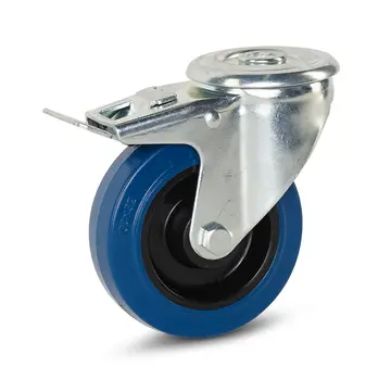 MESO Rueda giratoria de goma elástica azul con freno y agujero central - 100mm - 130kg