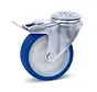 Rueda giratoria de acero inoxidable PU azul frenada con agujero central - 100mm - 180kg