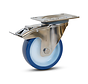 Rueda giratoria de acero inoxidable PU azul frenada con placa superior - 100mm - 180kg