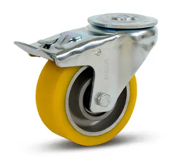 MESO Rueda giratoria de PU de alta resistencia con freno y agujero para perno - 100mm - 350kg