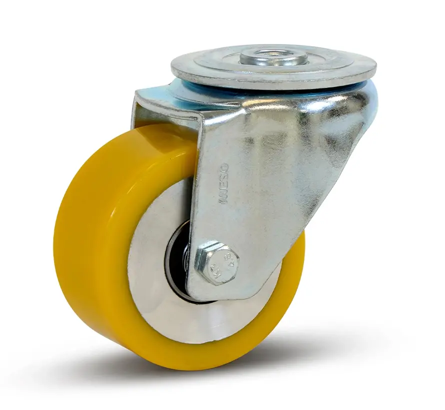 Rueda giratoria PU de alta resistencia con agujero para perno - 80mm - 300kg